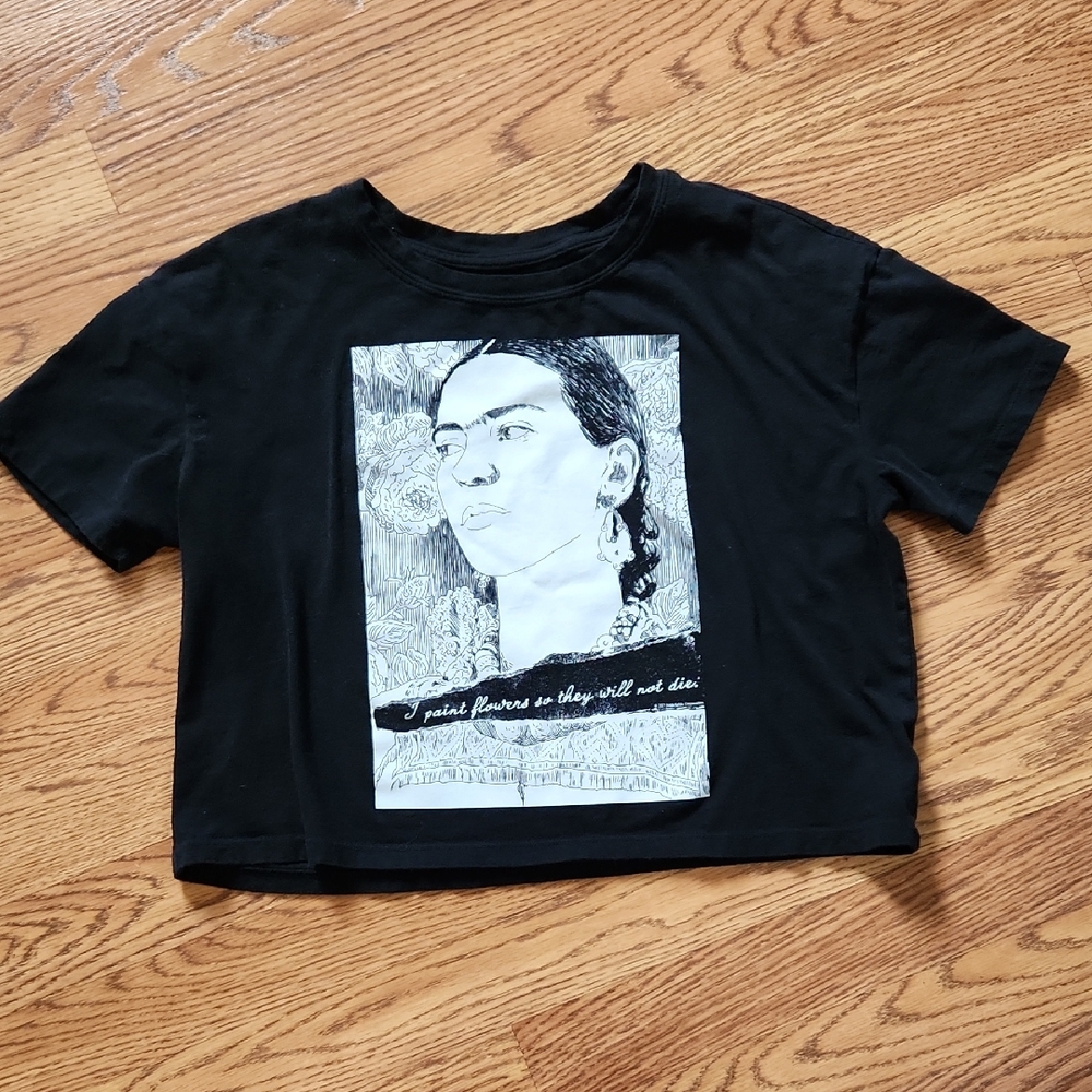 Black Frida Kahlo Crop Tee